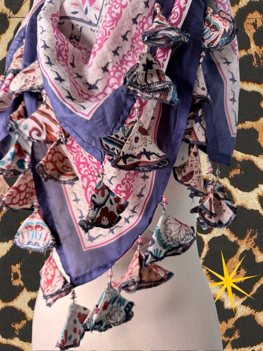 ANTHROPOLOGIE | Serenella Silk Boho Tassel Triangle Scarf | Good Condition - Picture 2 of 3